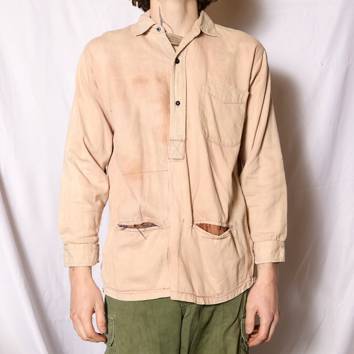 British 1940s Costume Altered Pyjama Shirt By Monument”