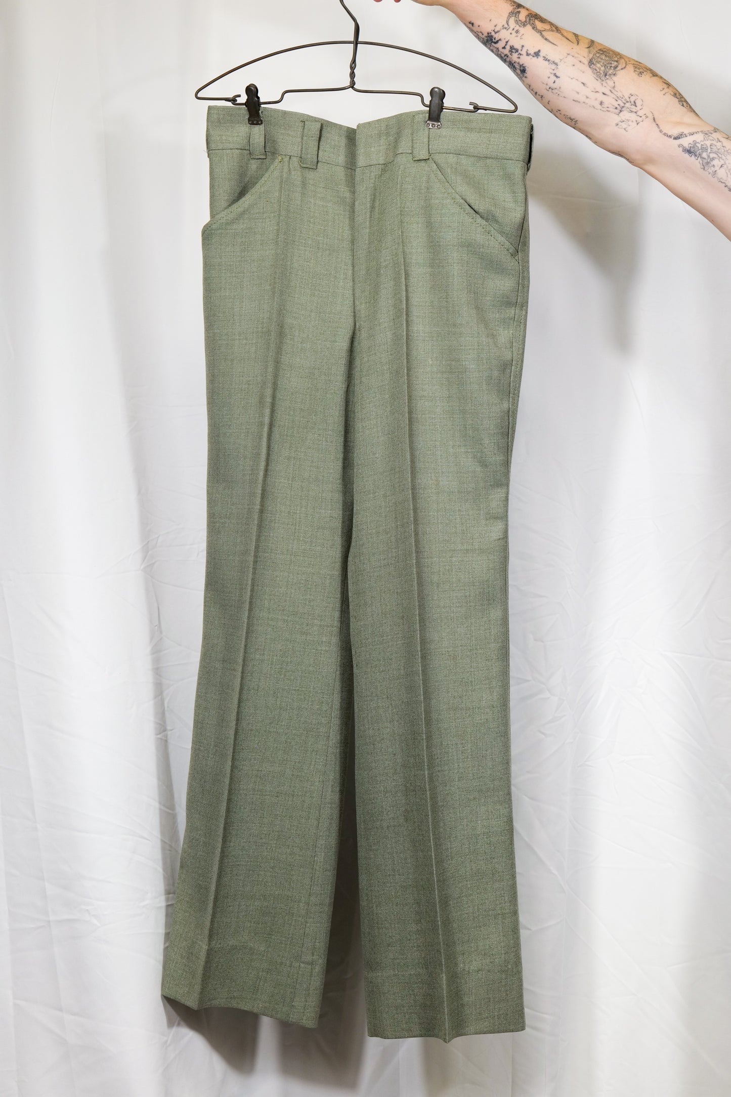 Made In USA 1970s Dagger Collar & Flared Trousers Suit Set
