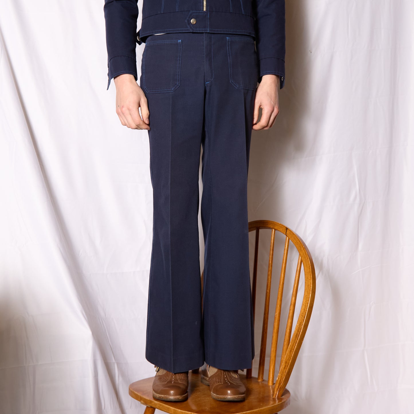 British 1970s Flared Blouson Jacket Suit By "St Michael"