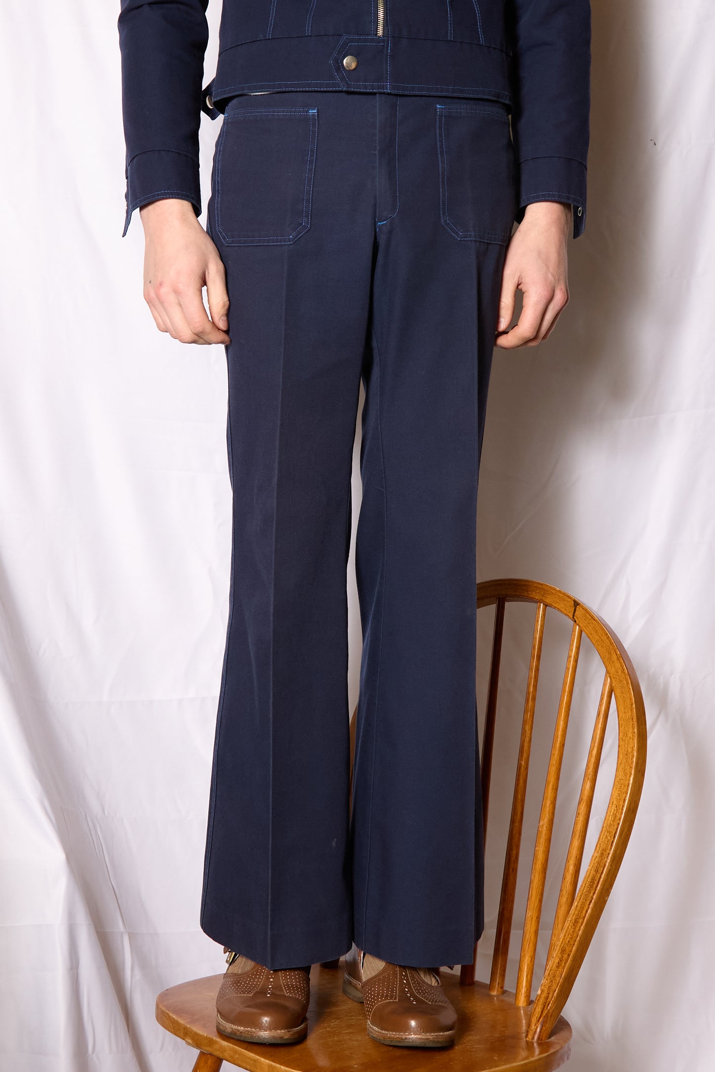 British 1970s Flared Blouson Jacket Suit By "St Michael"