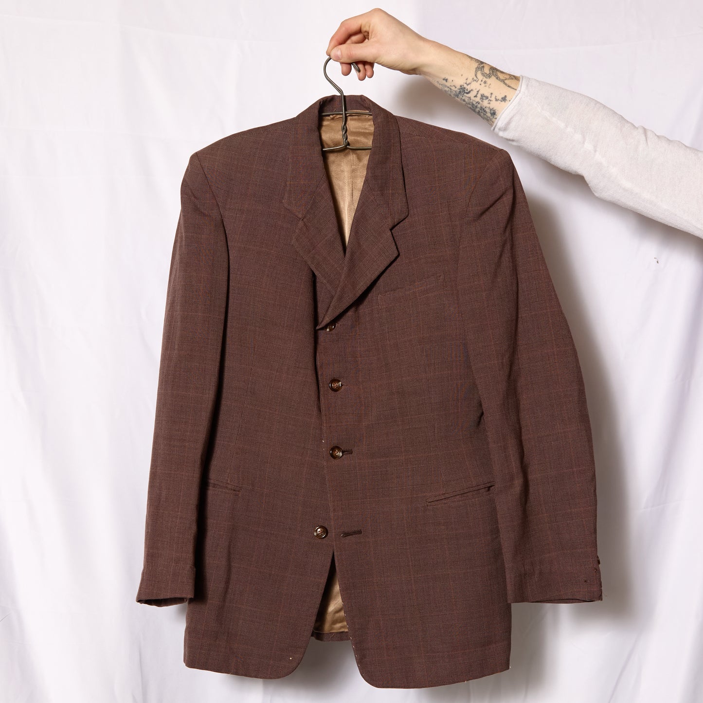 British 1940s Four Button Single Breasted Windowpane Blazer By "Hipps" Tailor