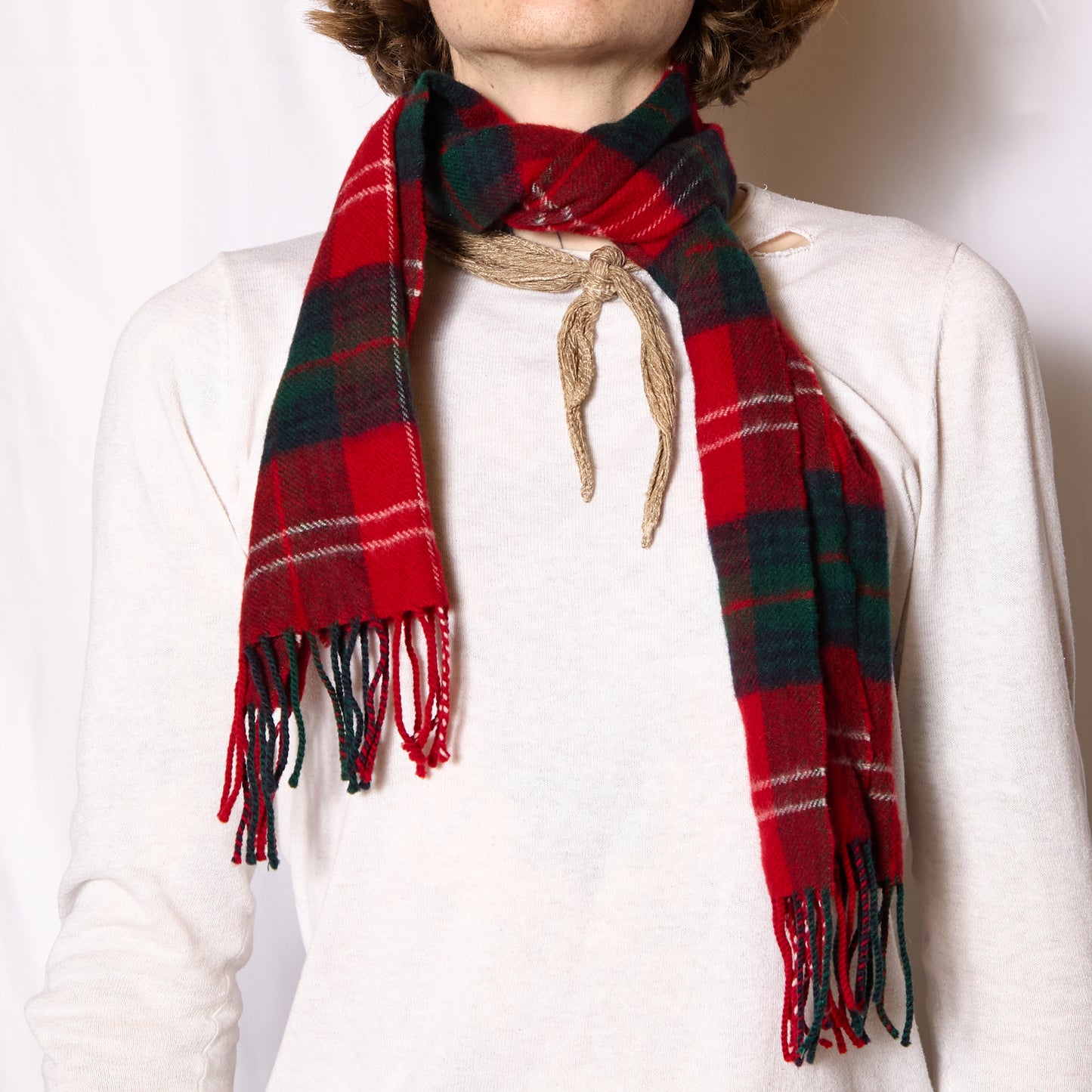 Vintage 1940s Style Woolen Tartan Scarf