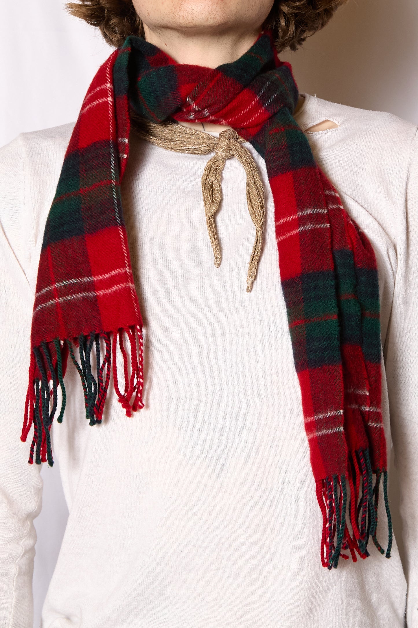 Vintage 1940s Style Woolen Tartan Scarf