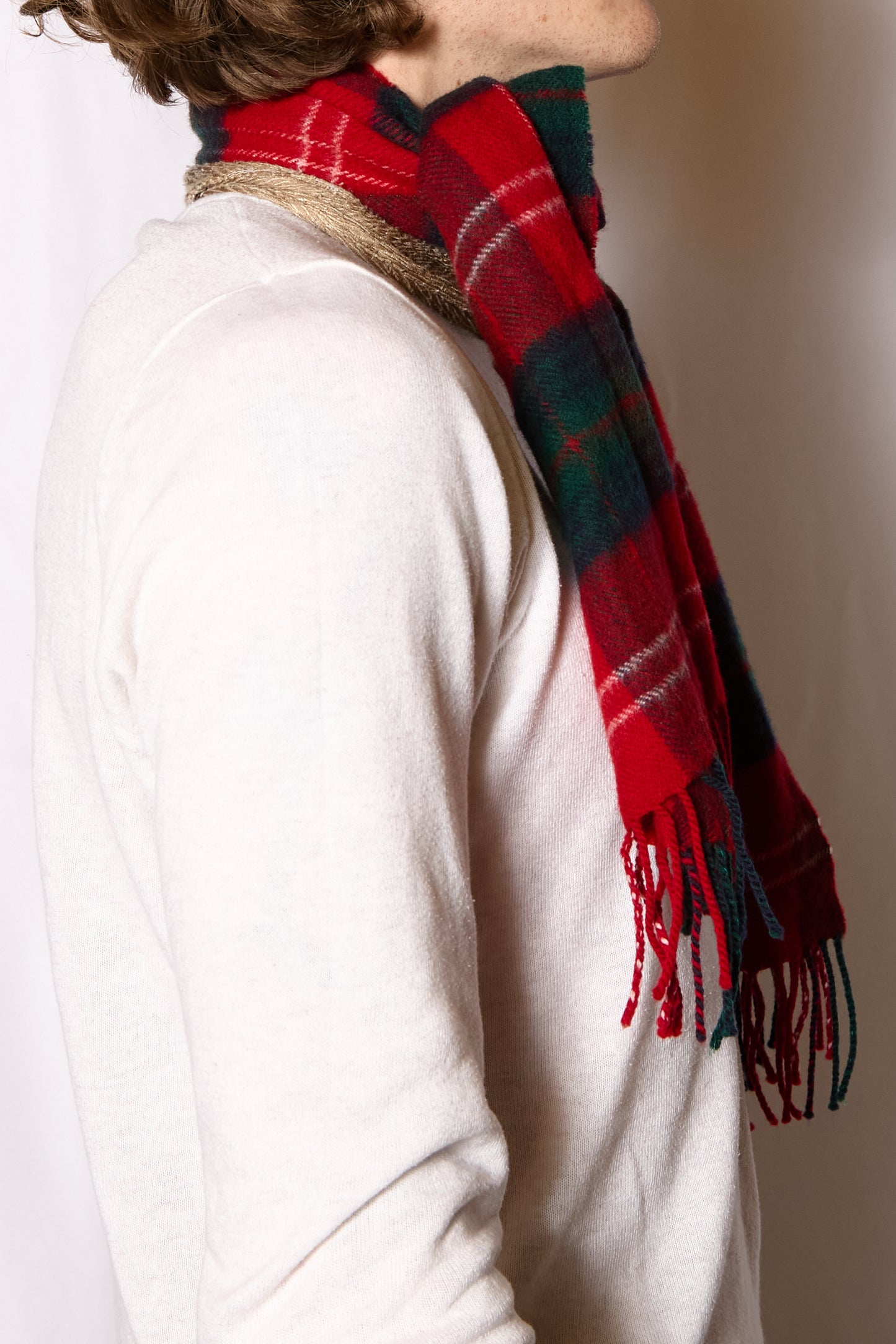 Vintage 1940s Style Woolen Tartan Scarf