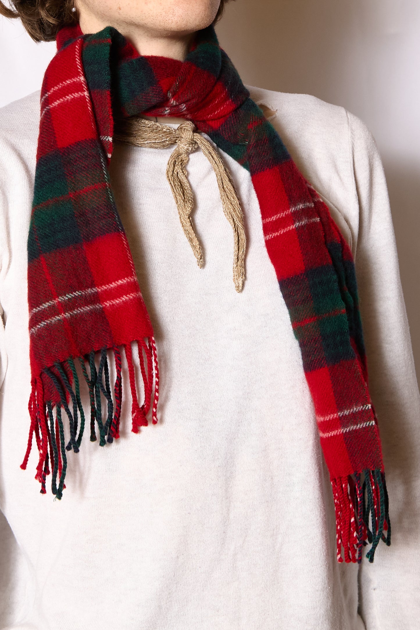 Vintage 1940s Style Woolen Tartan Scarf