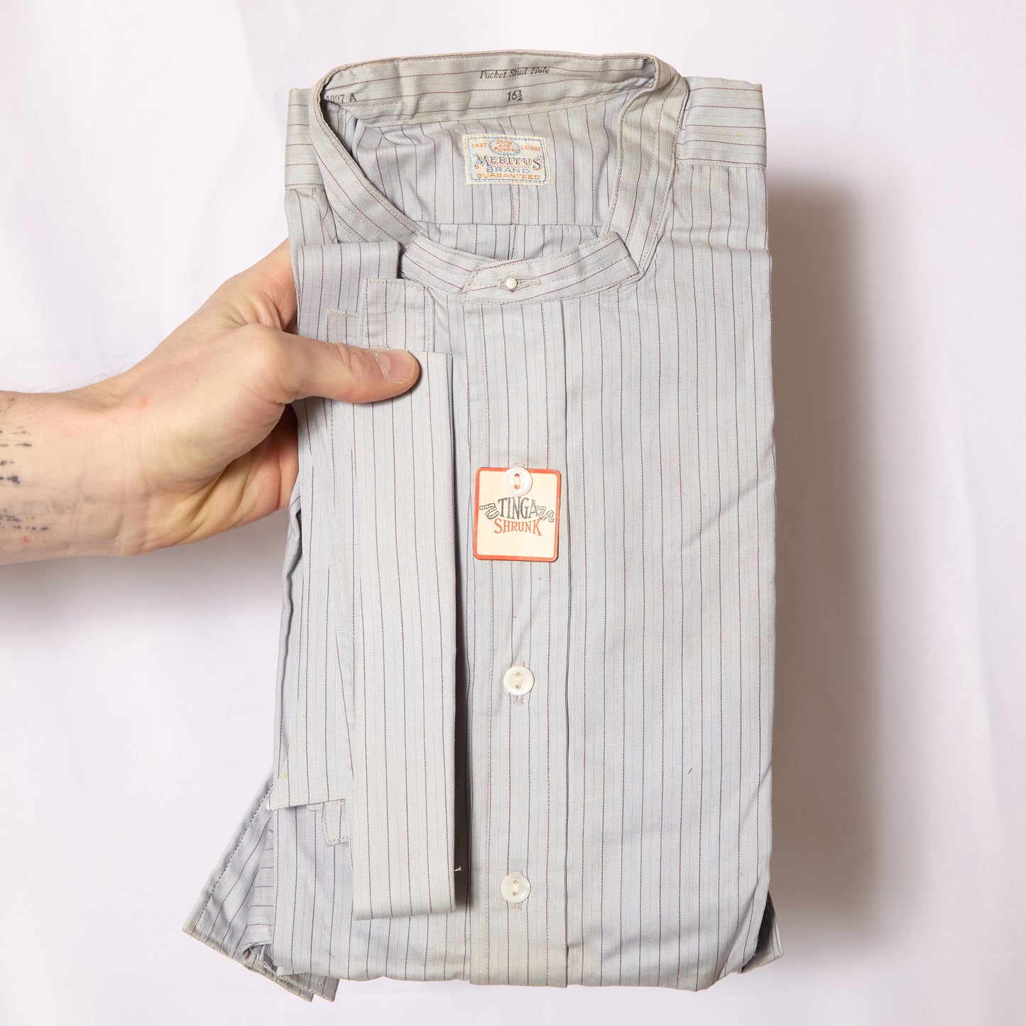 NOS 1930s 1940s British Collarless Shirt WIth Trubenised Collars