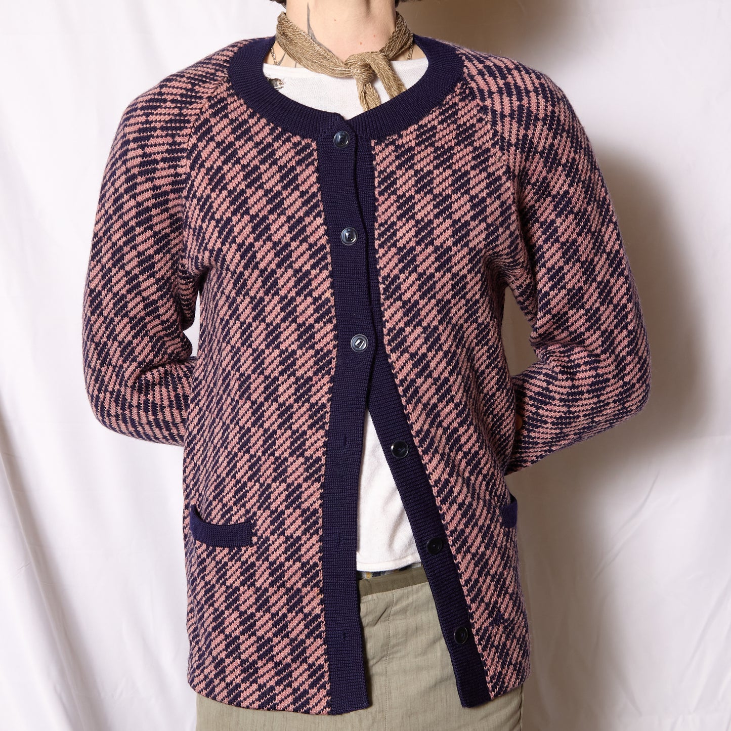 Korean 1970s Woolen Checked Pattern Jumper