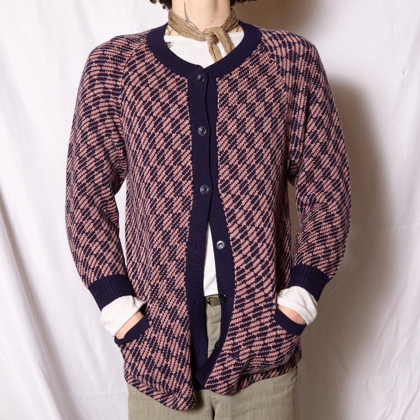 Korean 1970s Woolen Checked Pattern Jumper