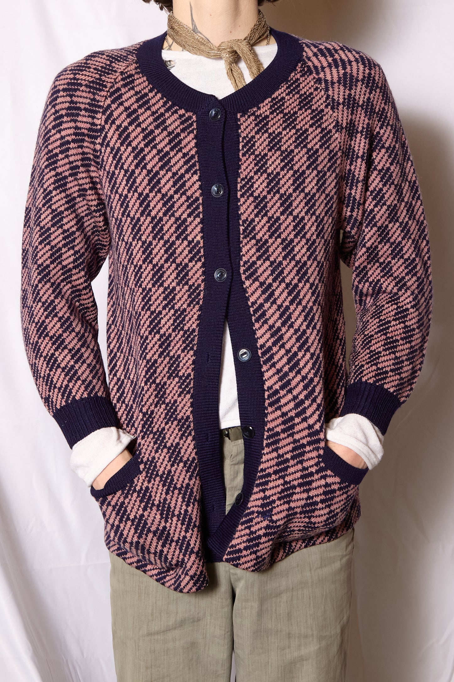 Korean 1970s Woolen Checked Pattern Jumper