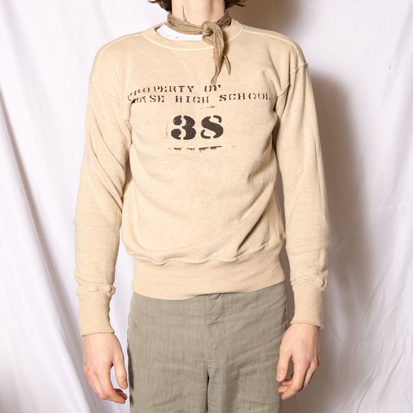 Made In Japan 1930s Symmetrical V Gusset Stencil University Crewneck