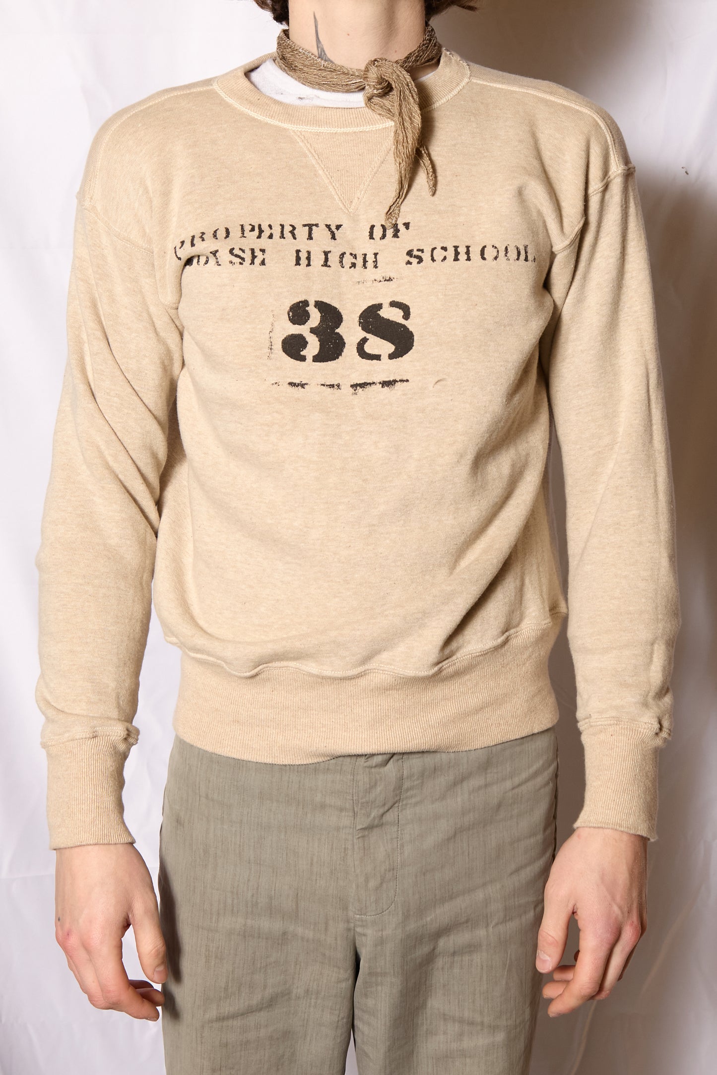 Made In Japan 1930s Symmetrical V Gusset Stencil University Crewneck