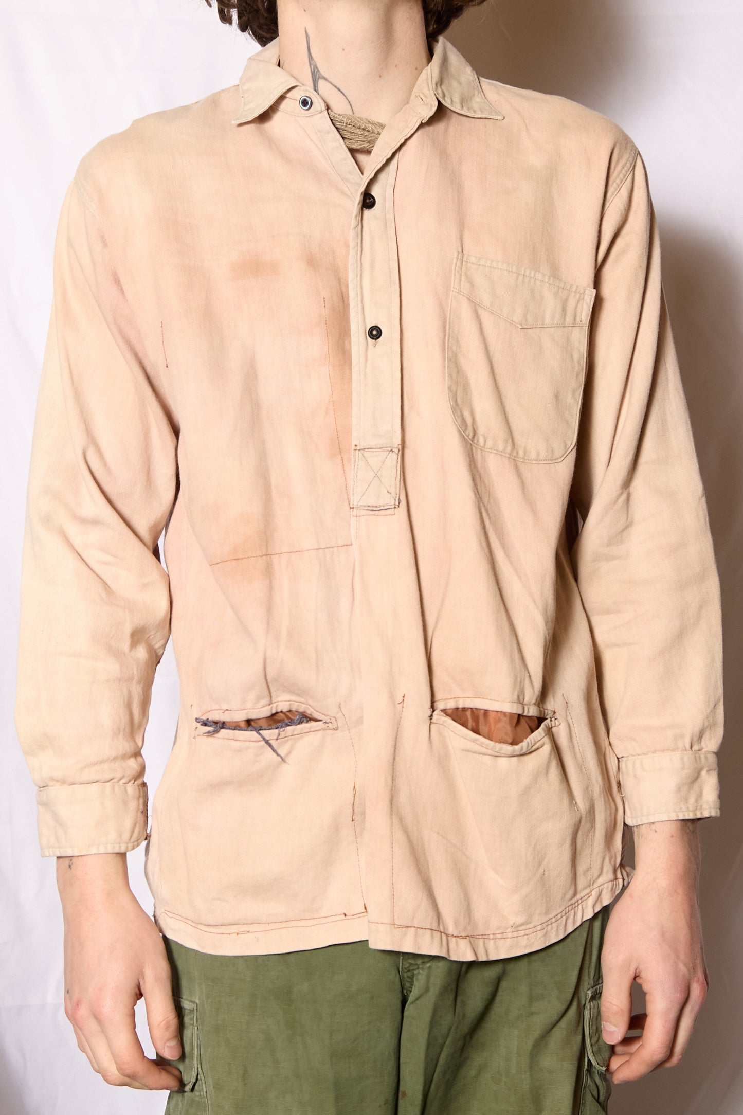 British 1940s Costume Altered Pyjama Shirt By Monument”