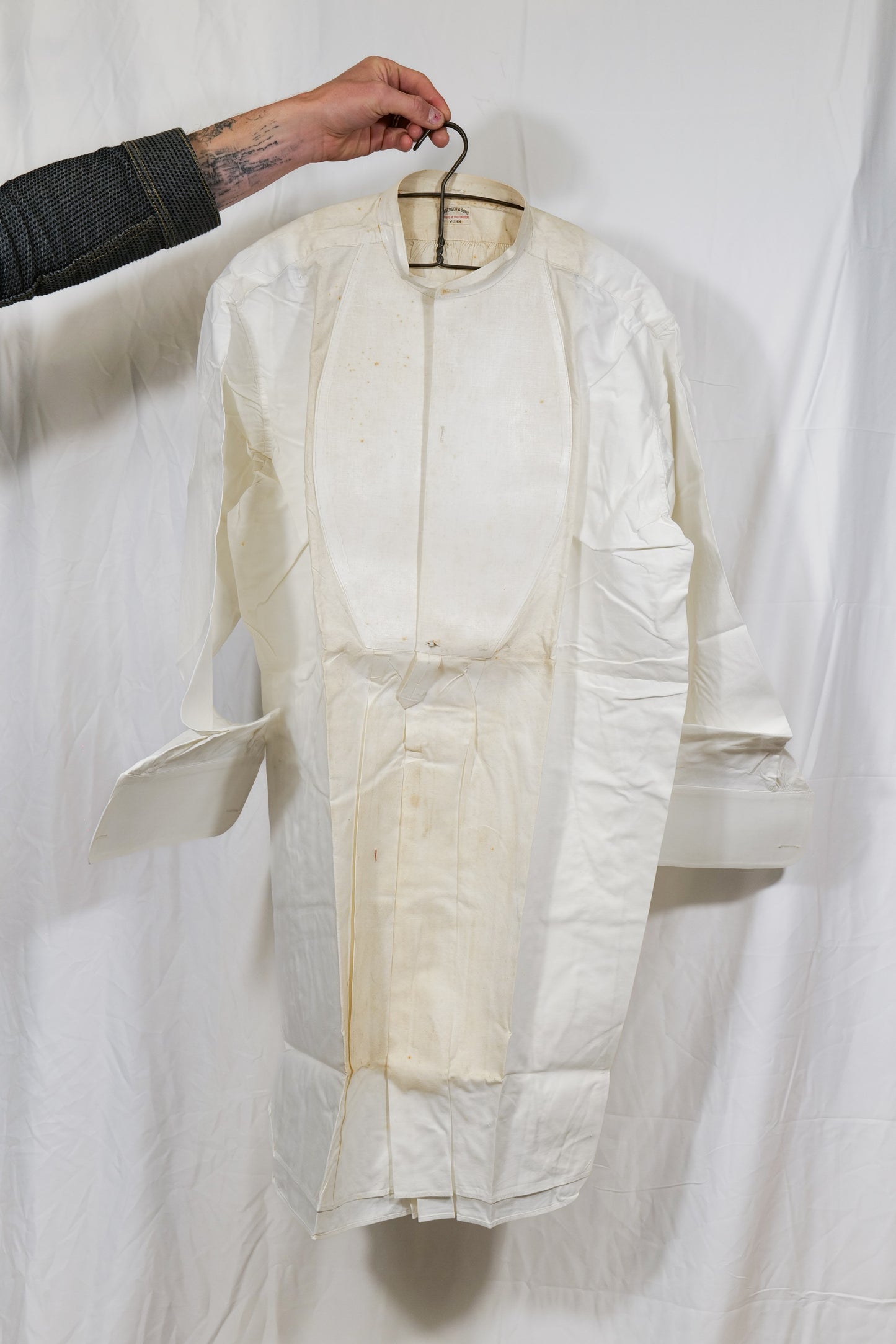 Deadstock British 1910s 1920s Structured Placket Triple Pleat Dress Shirt