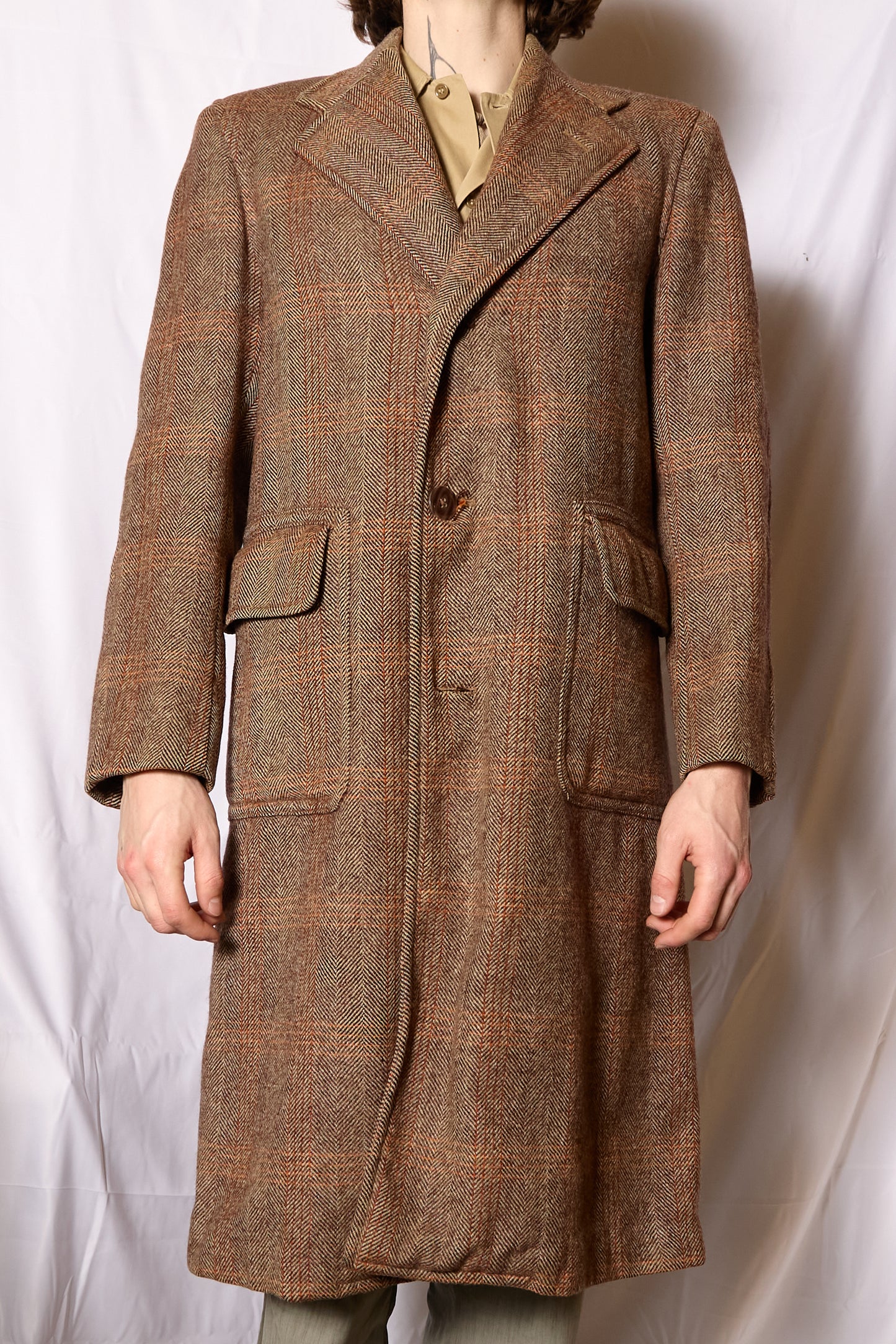 CC41 1940s Windowpane Single Breasted Overcoat
