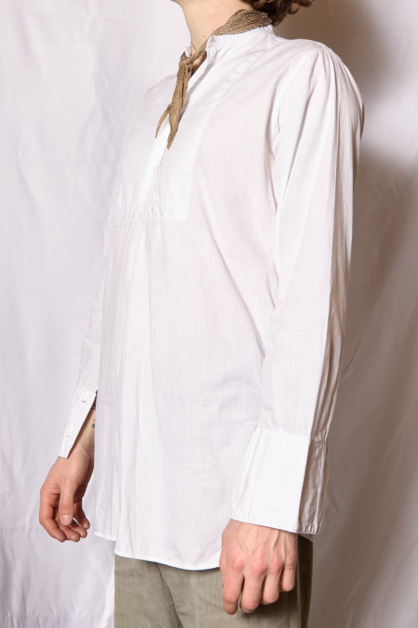 CC41 1940s British Box Placket Collarless Shirt “Sanforized” Cotton