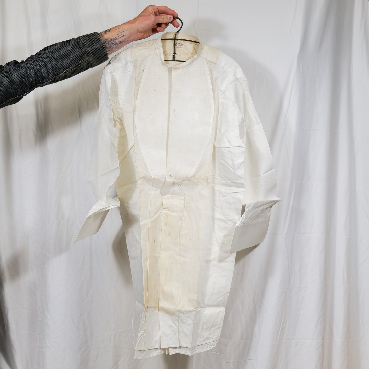 Deadstock British 1910s 1920s Structured Placket Triple Pleat Dress Shirt