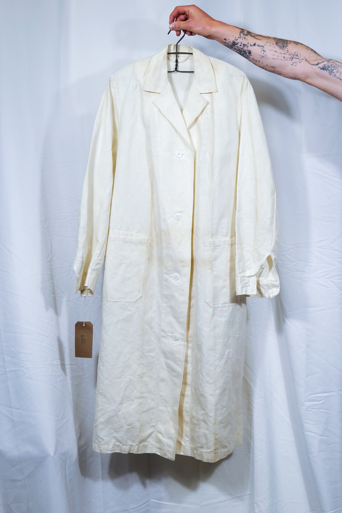 French Army 1940s WW2 Linen Hemp Hospital Workwear Coat