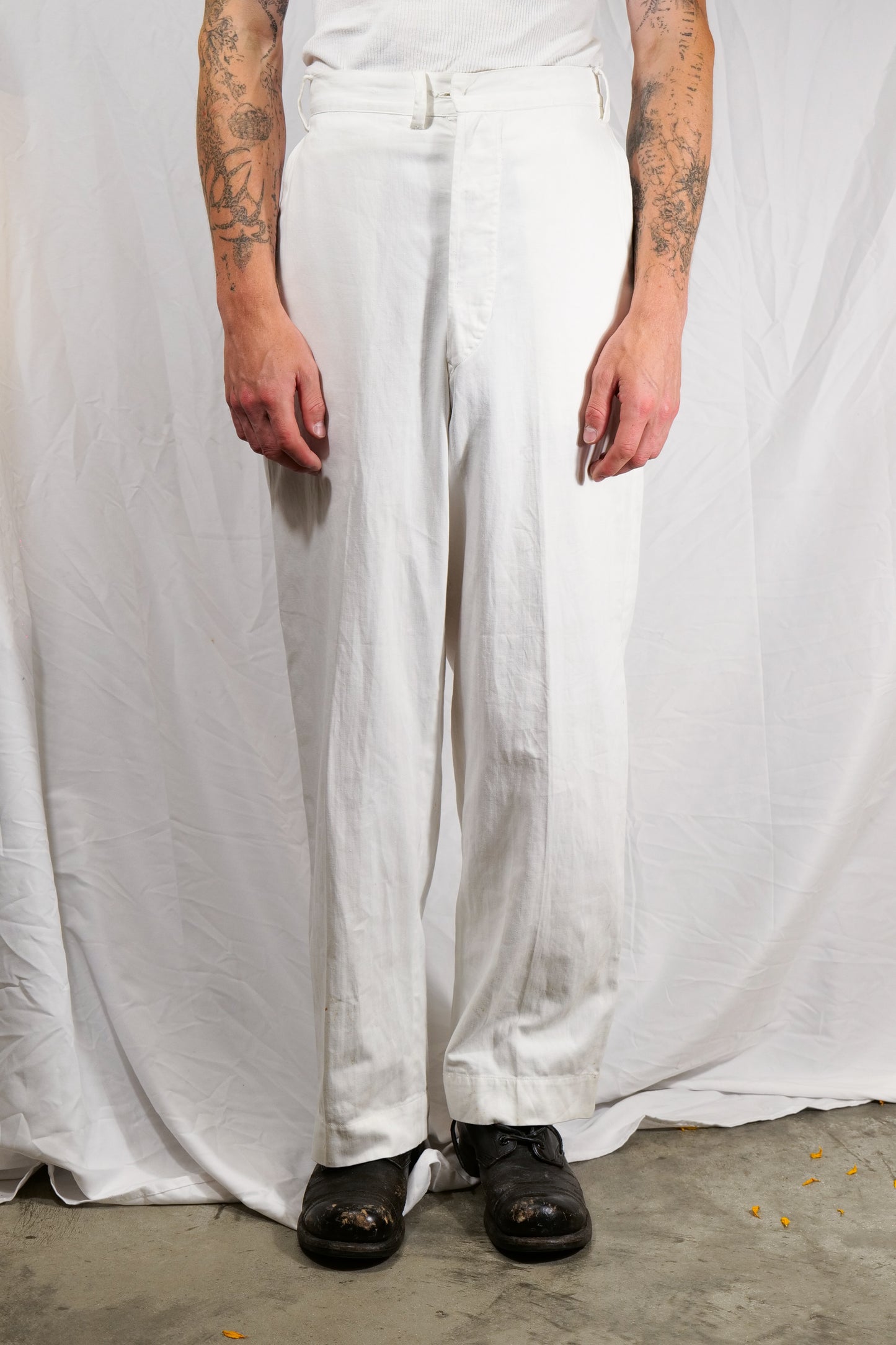 CC41 British Naval Trousers In White Drill Cotton