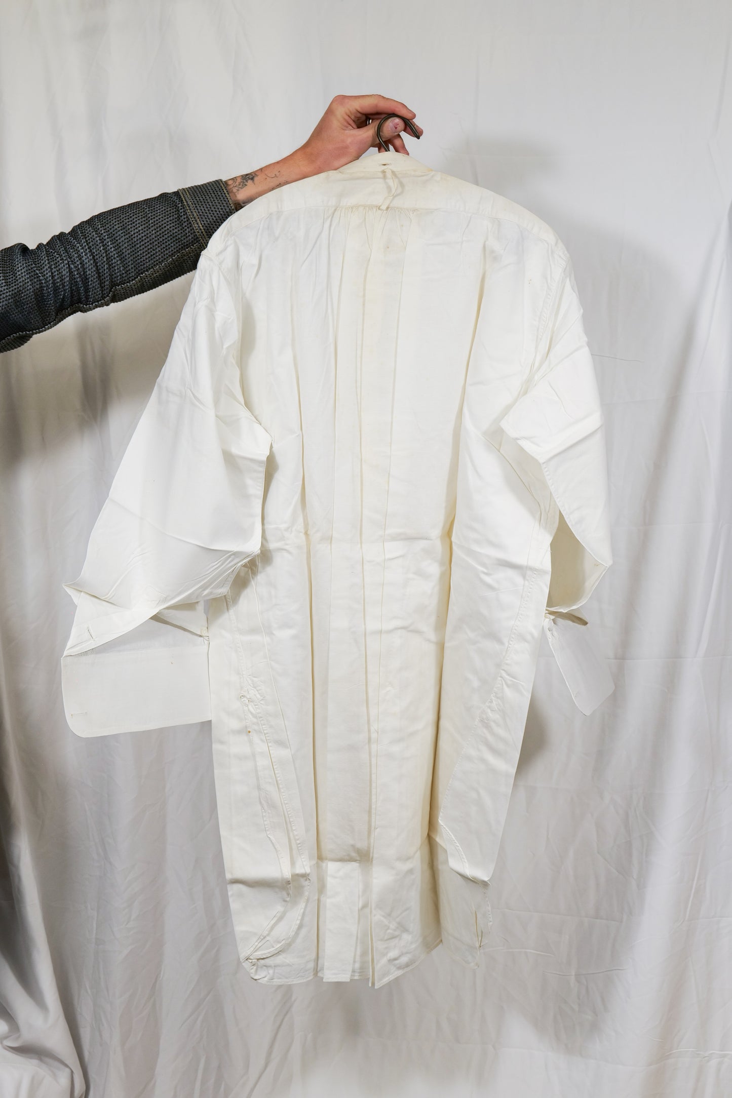 Deadstock British 1910s 1920s Structured Placket Triple Pleat Dress Shirt