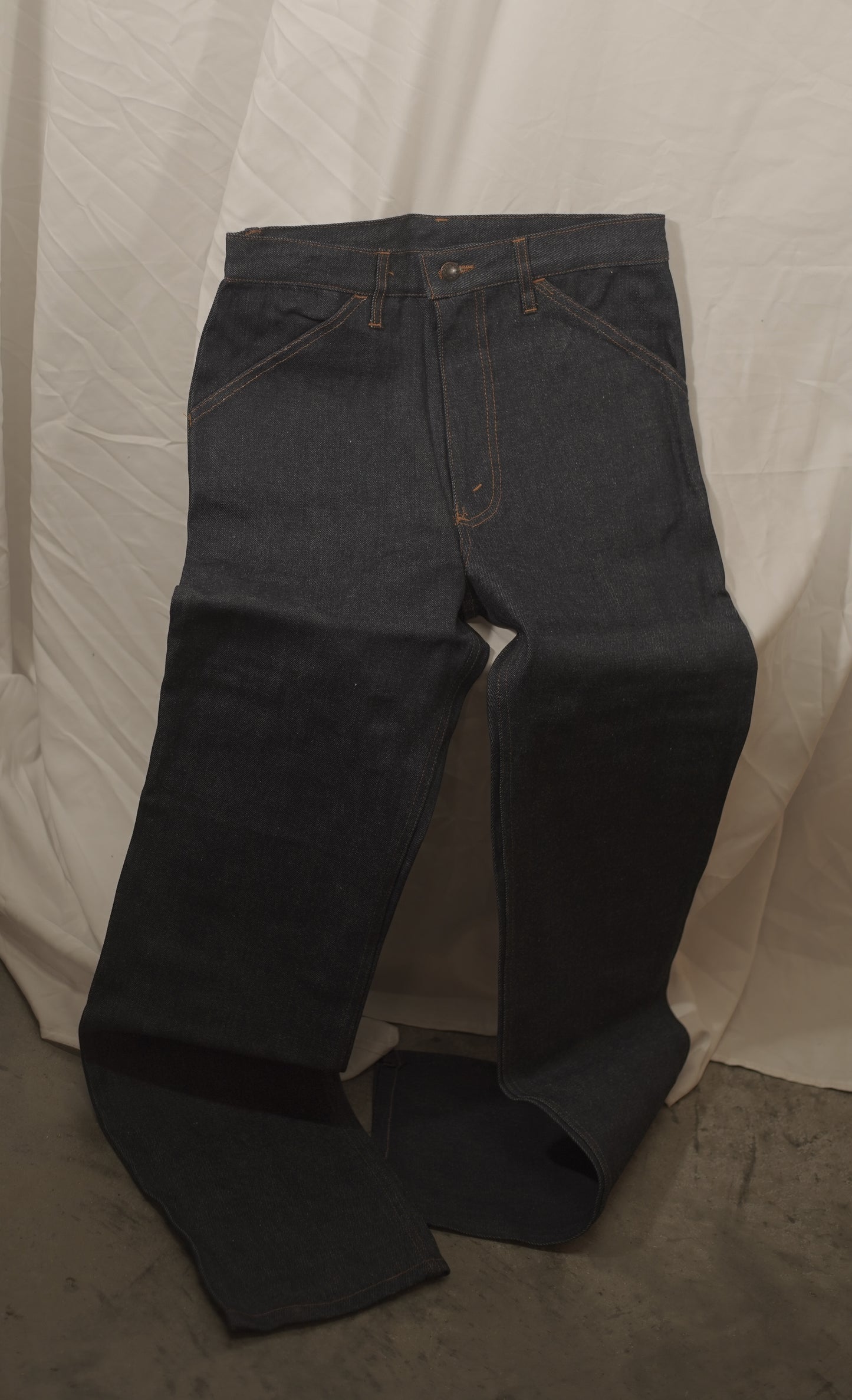 British NOS 1970s Carpenter Pocket Denim Bootcut Jeans By Pexwear