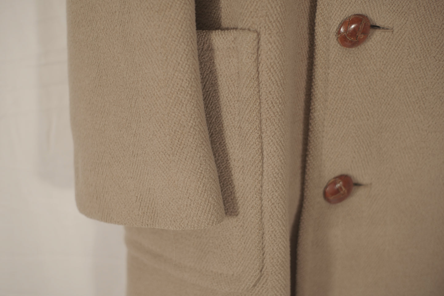 British 1930s 1930s Peak Lapel Patch Pocket Herringbone Overcoat