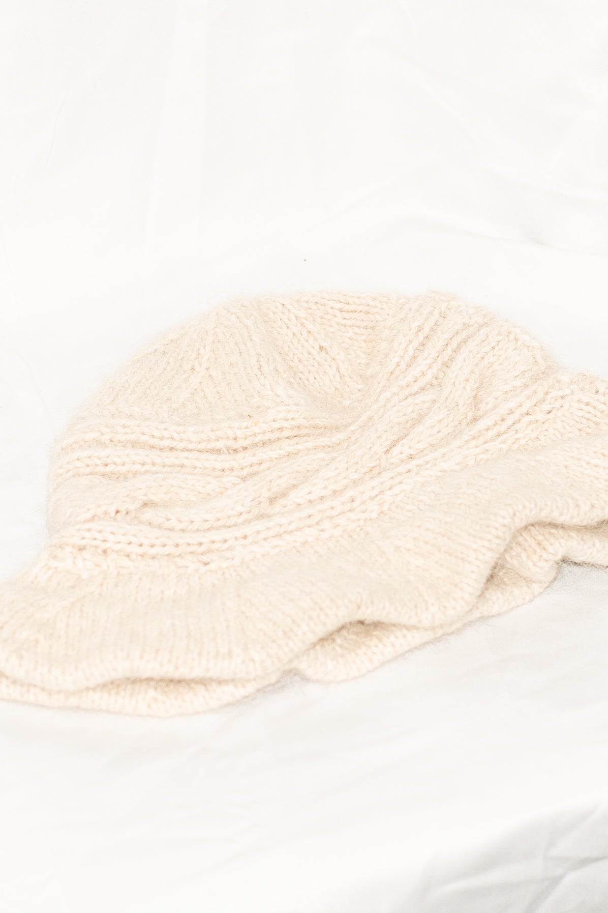 Hand Knitted Aran Style Beanie Bucket Hat 100% Wool