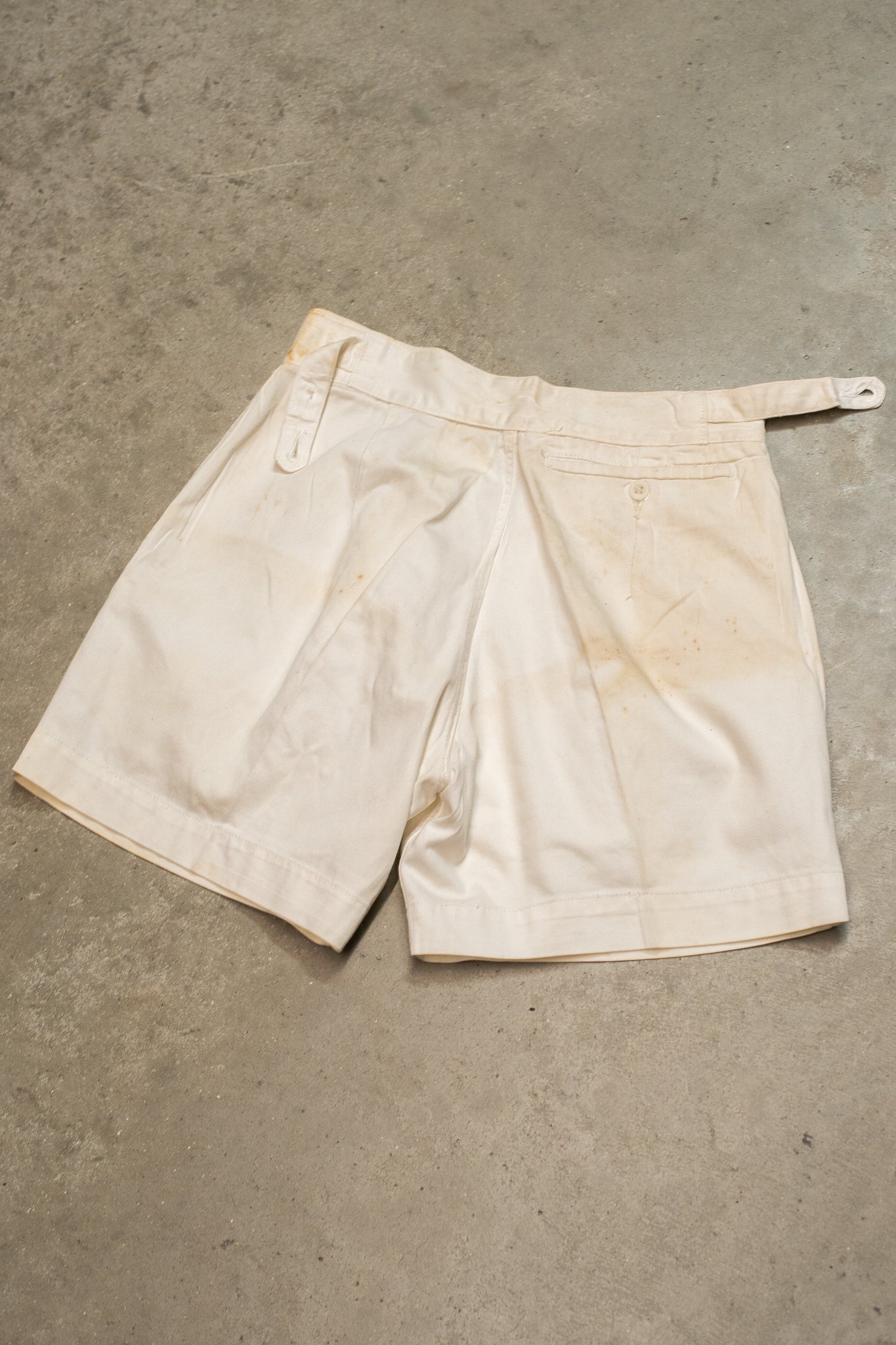 1950s 1960s Royal Navy White Drill Cotton Thrashed Shorts