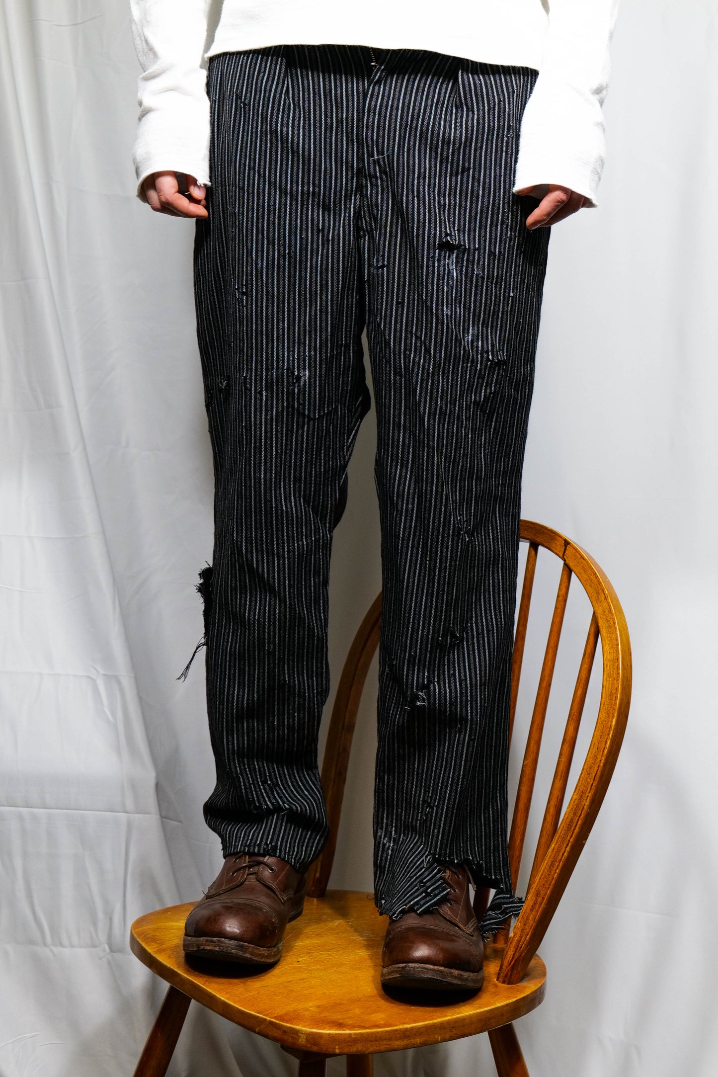Distressed Vintage Striped Trousers