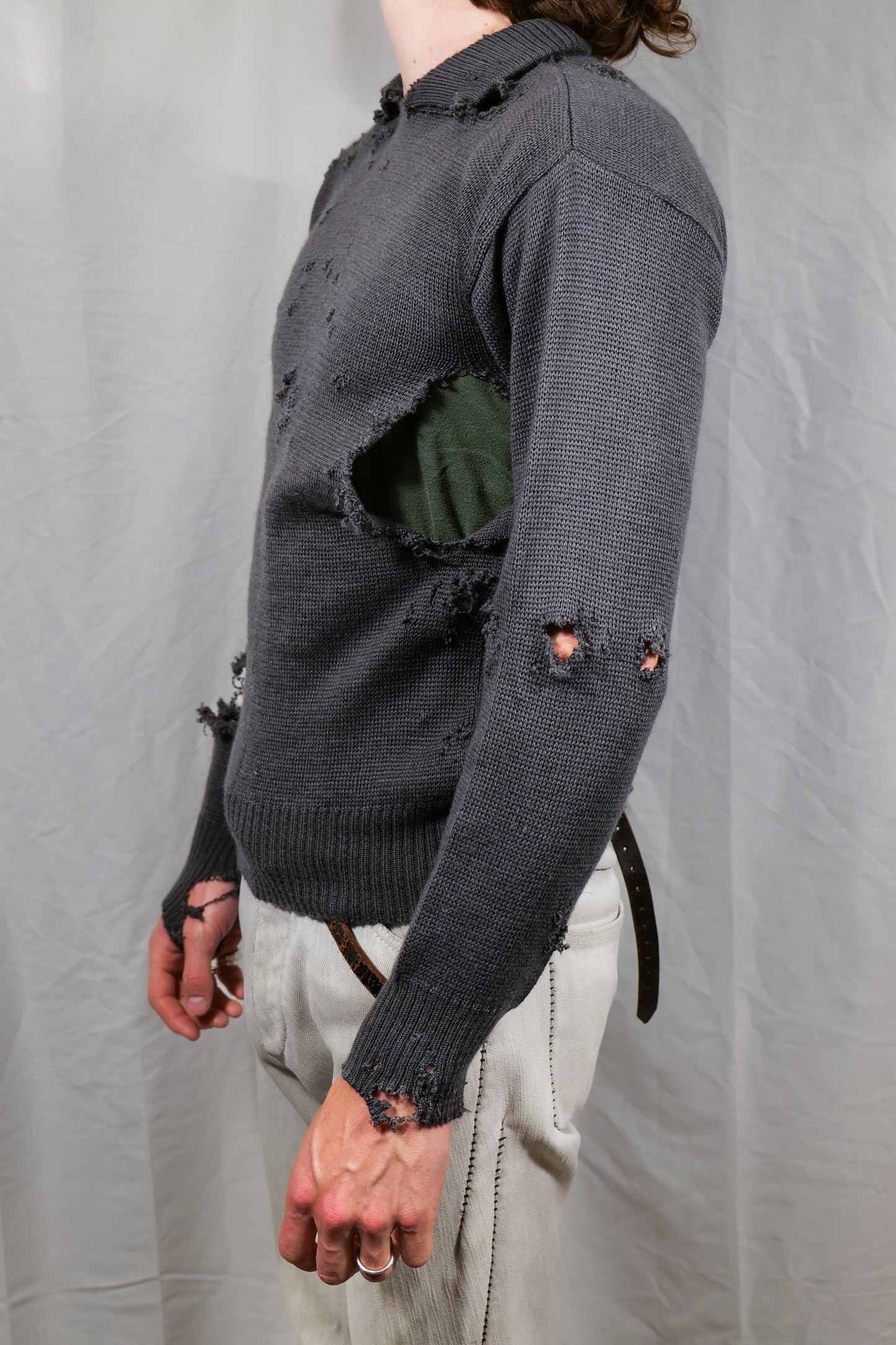 Thrashed & Distressed 1970s Polo Collar Knitted Jumper