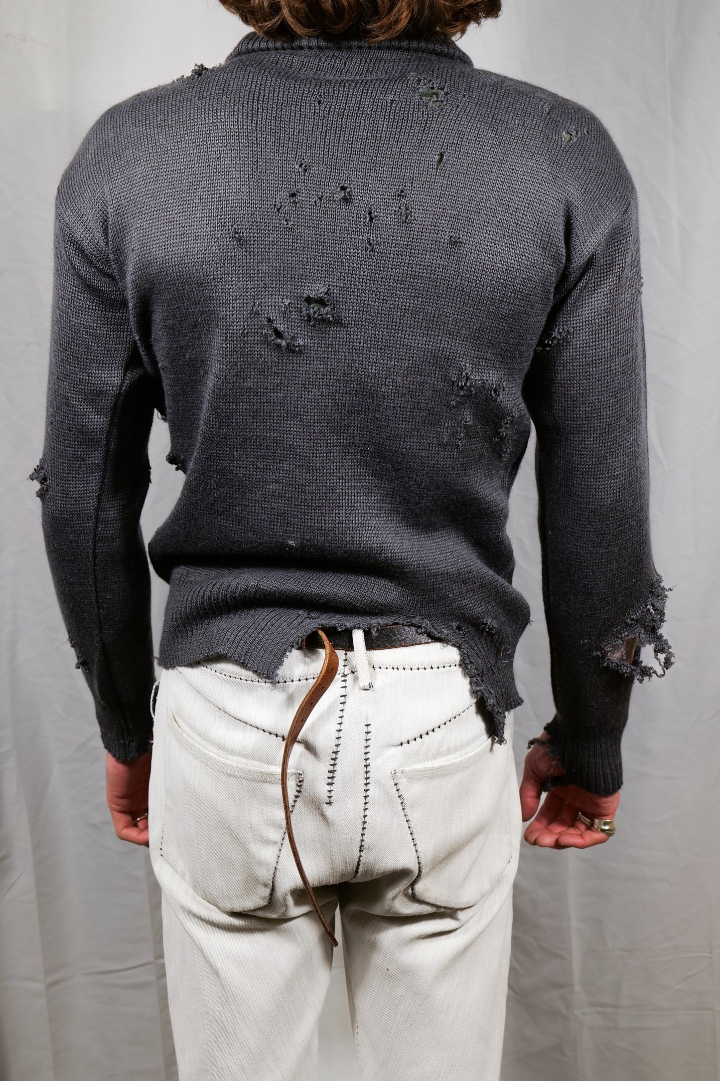 Thrashed & Distressed 1970s Polo Collar Knitted Jumper