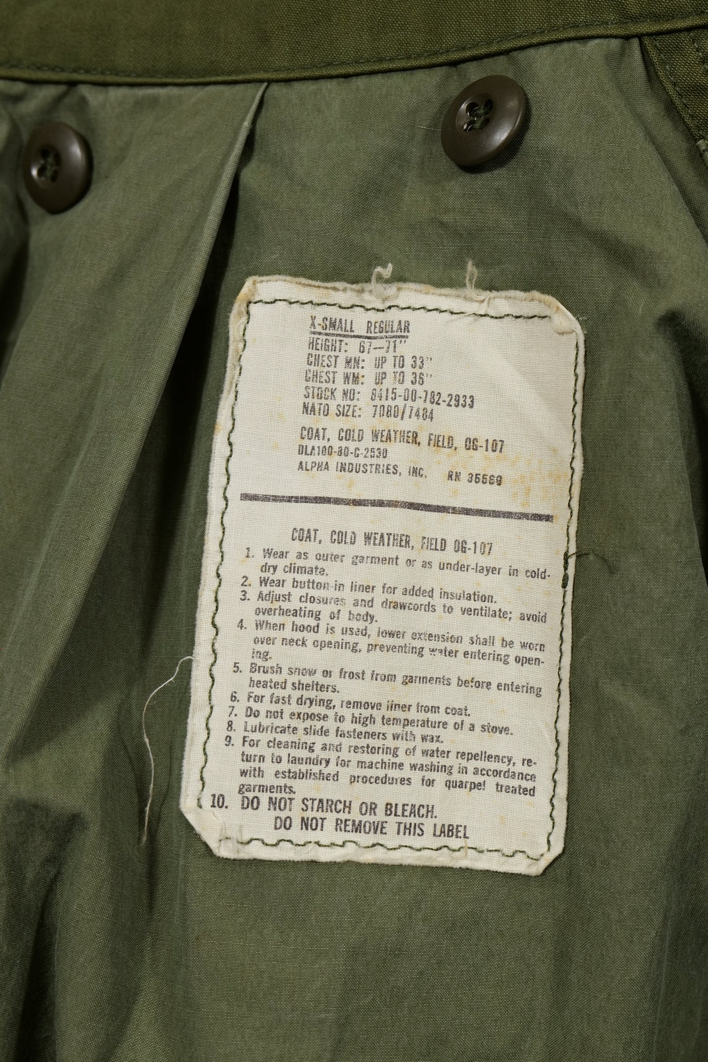US Army M65 Field Jacket With Double Scovill Zippers