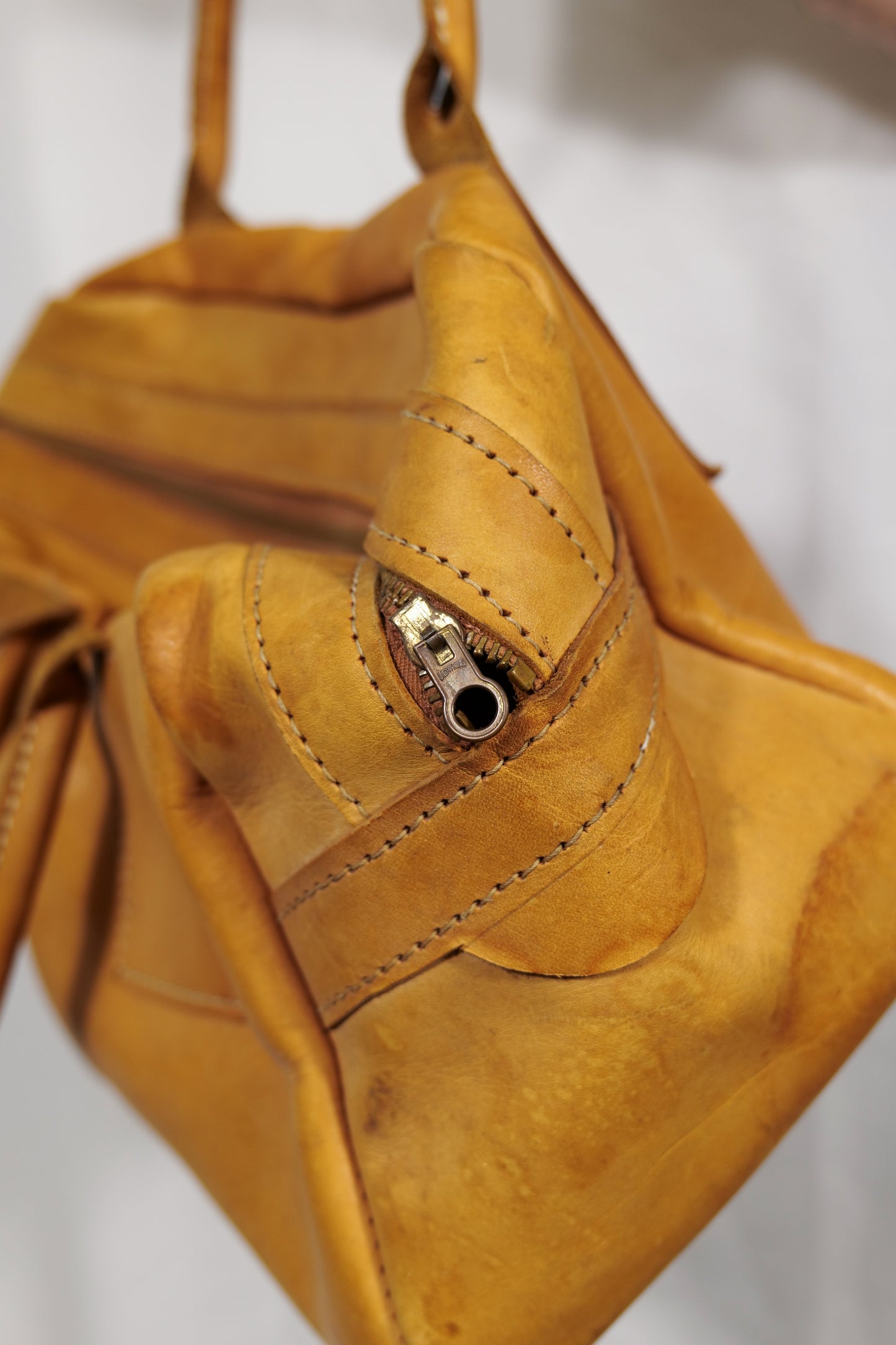 British 1950s 1960s Leather Duffel Bag With Lightning Zipper