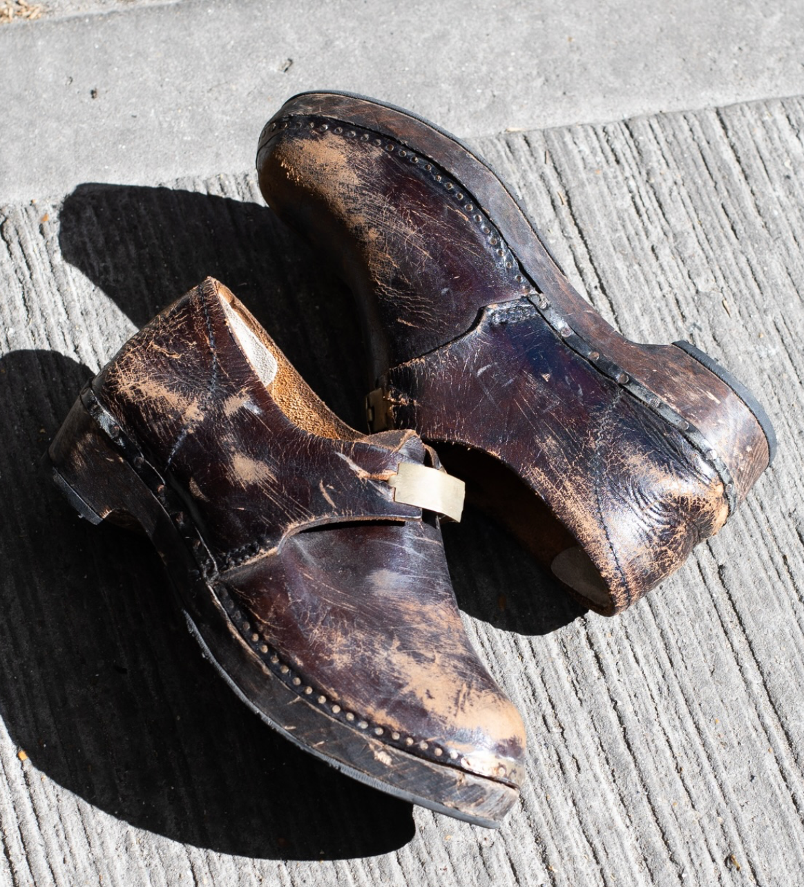 Rare 1900s Brass Buckle Clogs UK8
