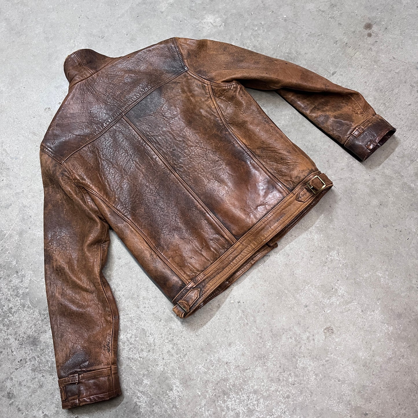 Distressed 1980s Leather Flight Jacket