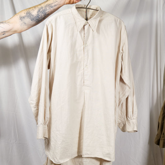 French 1930s Linen/Cotton Spearpoint Collar Shirt