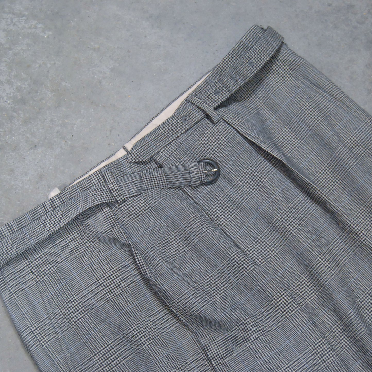 British 1970s Belted Windowpane Trousers By Austin Reed & Chester Barrie