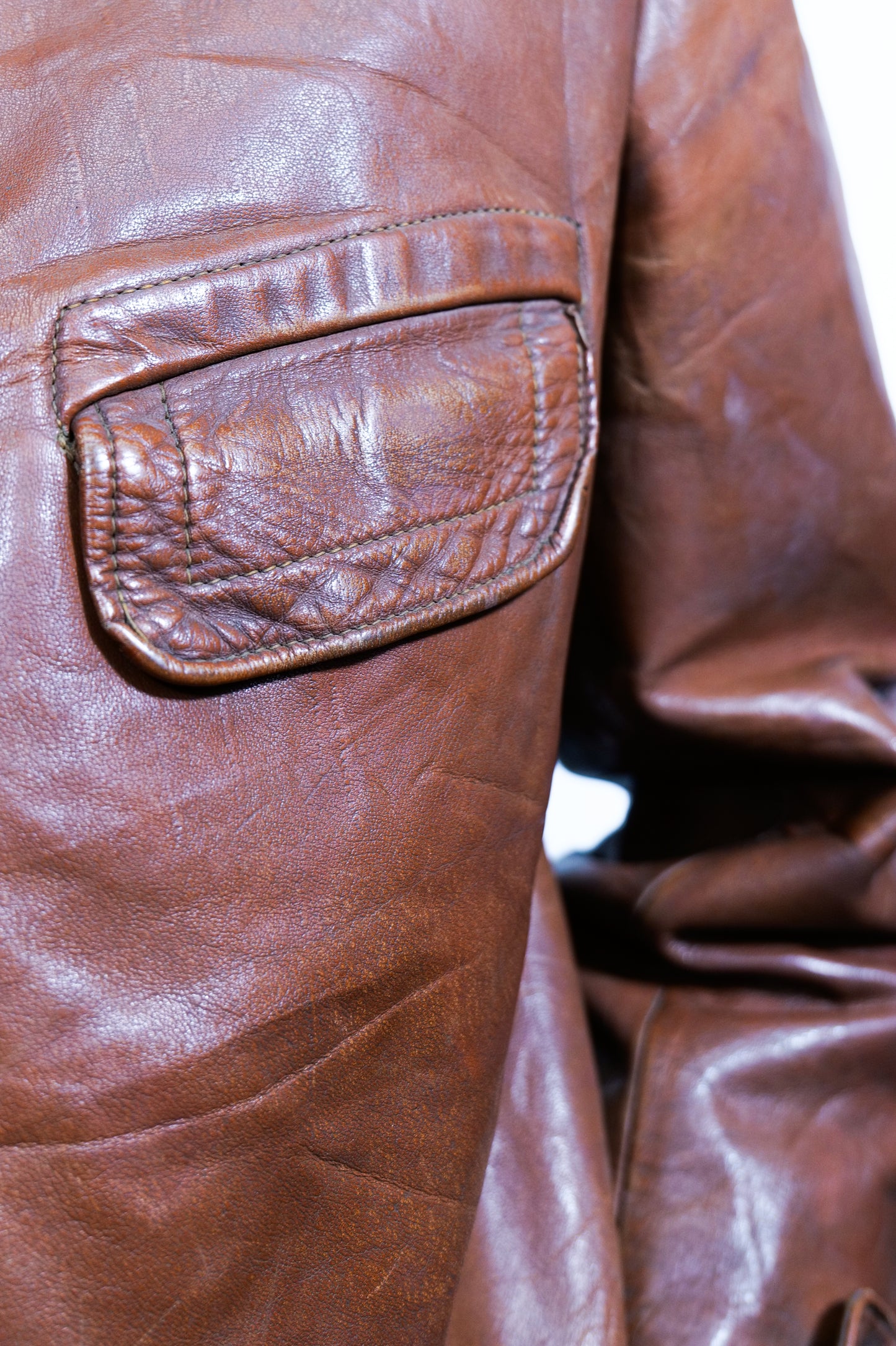 German 1930s Horsehide Leather Jacket With Brass Ball End Zipper