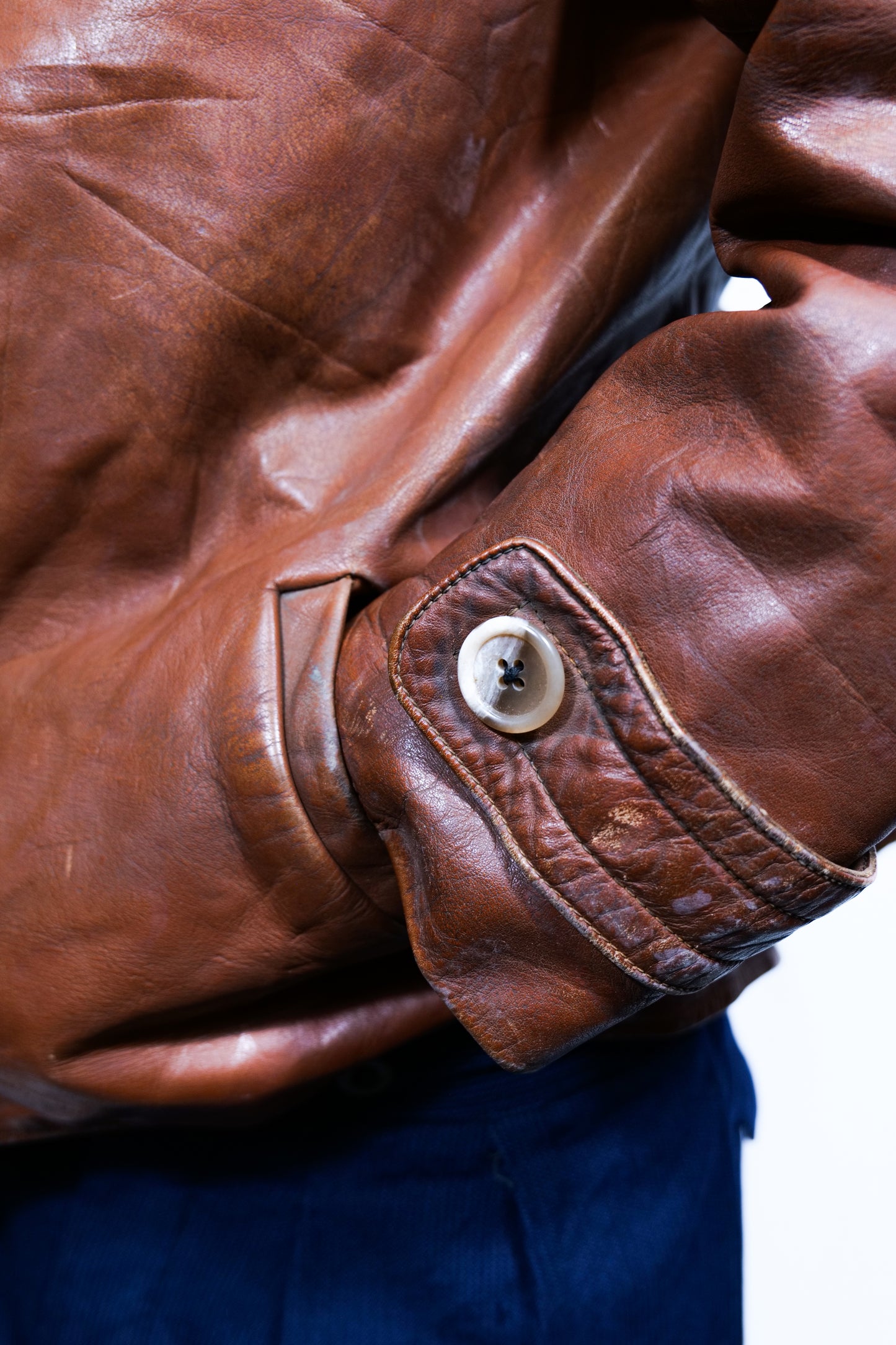 German 1930s Horsehide Leather Jacket With Brass Ball End Zipper