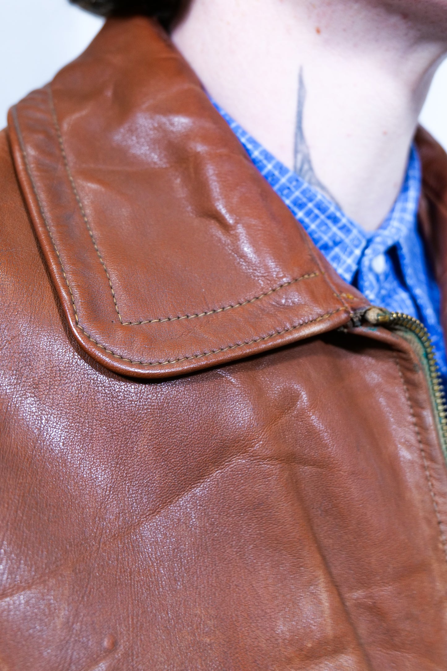 German 1930s Horsehide Leather Jacket With Brass Ball End Zipper