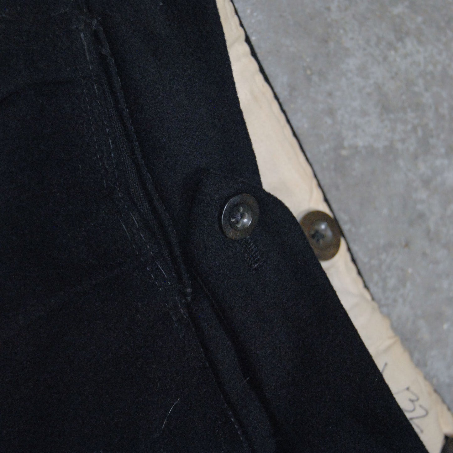 Wide Legged 1930s Black Side Tab Wool Trousers