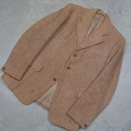 British 1940s Hand Woven Ginger Harris Tweed Tweed Blazer (Worn)