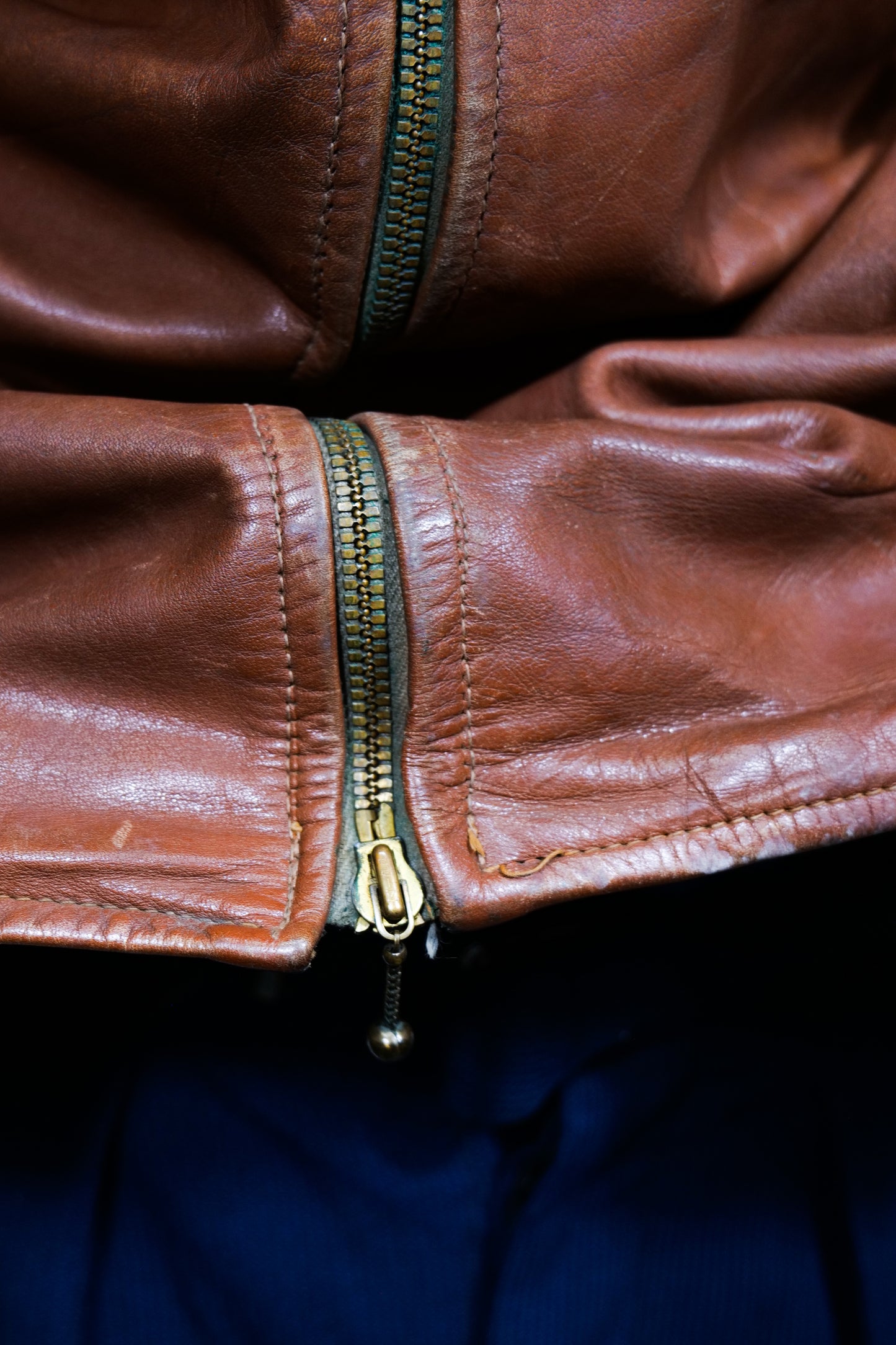 German 1930s Horsehide Leather Jacket With Brass Ball End Zipper