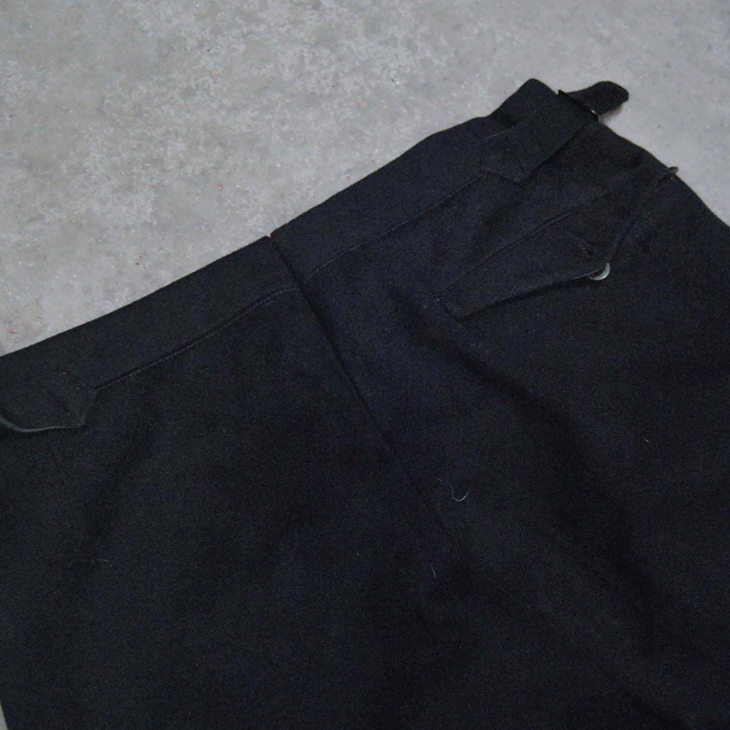 Wide Legged 1930s Black Side Tab Wool Trousers