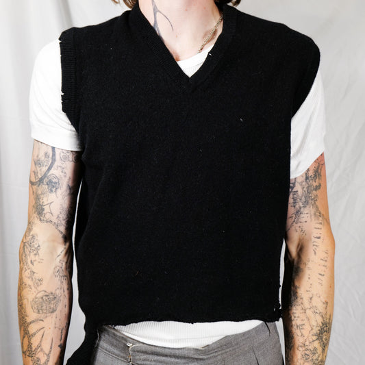 Distressed Flapper Black Woolen Knit