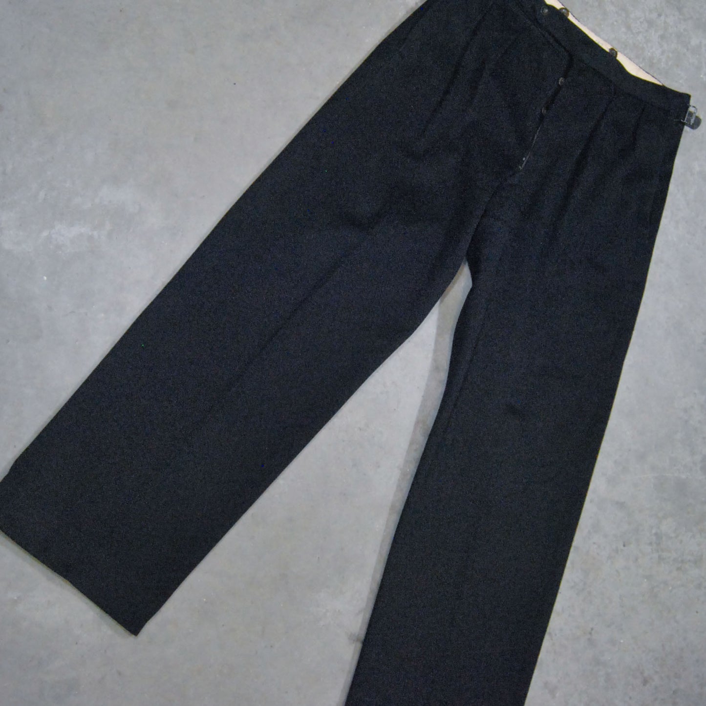 Wide Legged 1930s Black Side Tab Wool Trousers