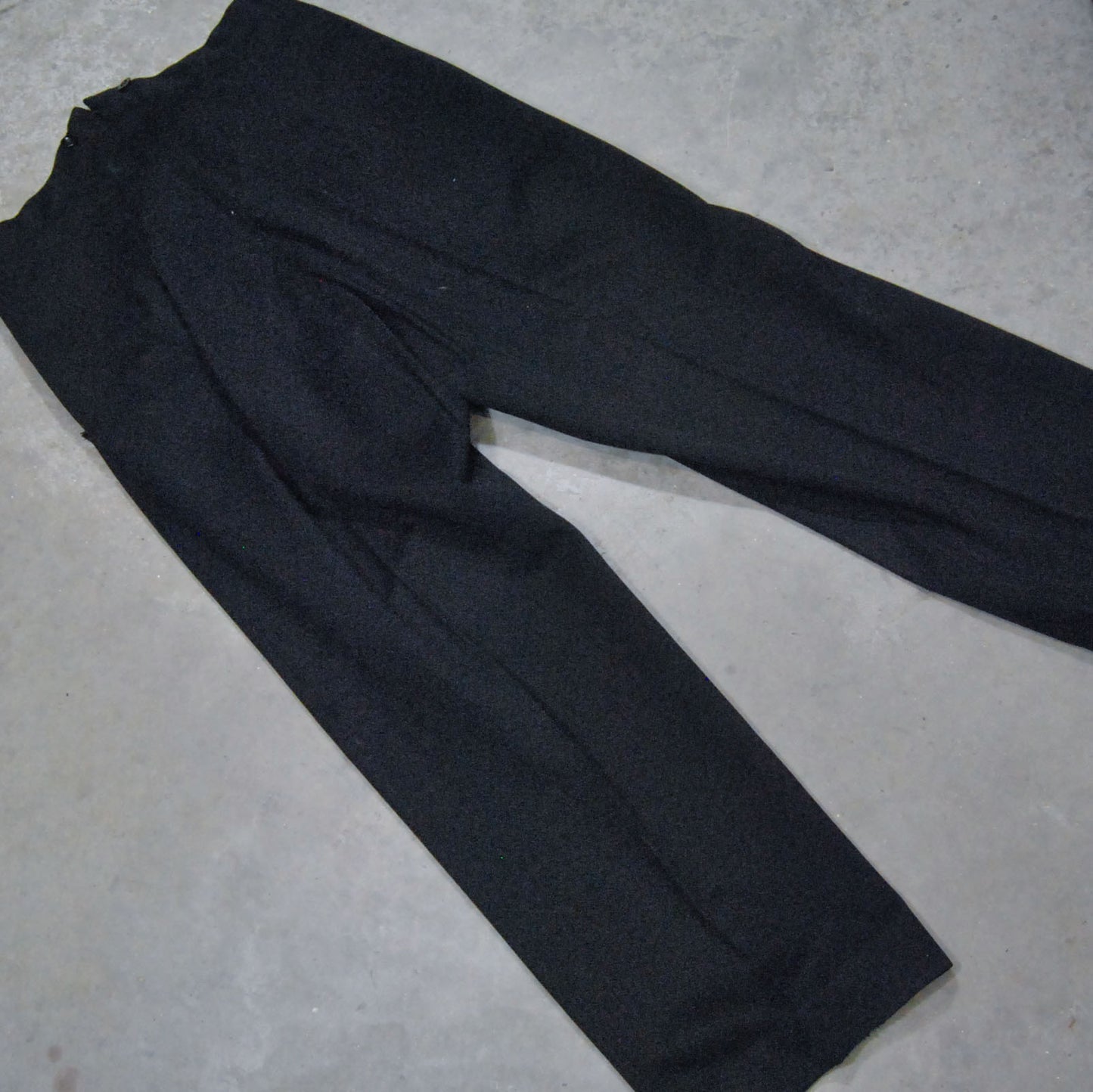 Wide Leg 1930s Fishtail Waist Black Wool Trousers