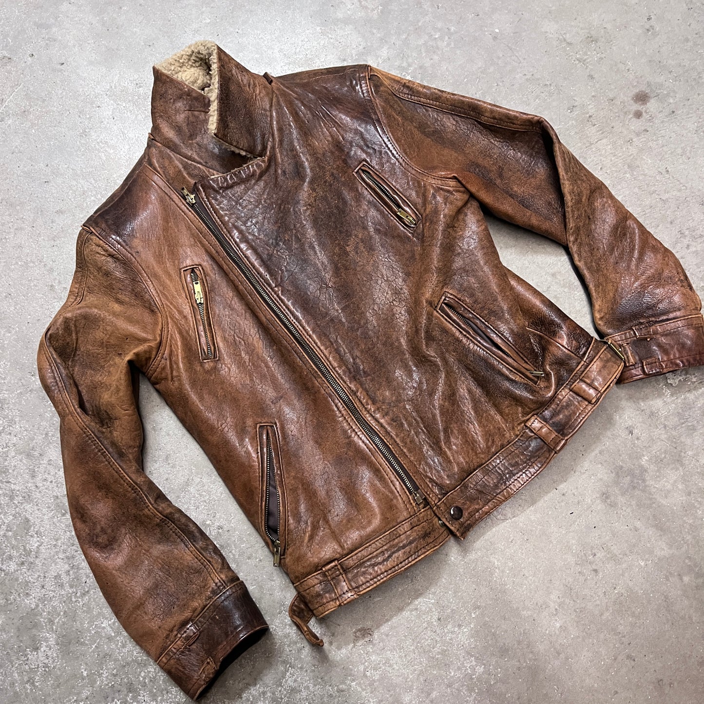 Distressed 1980s Leather Flight Jacket