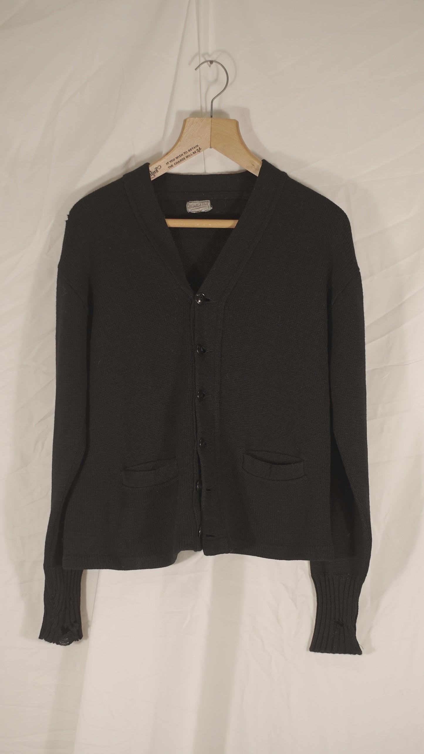 German 1930s Black Woolen Distressed Cardigan