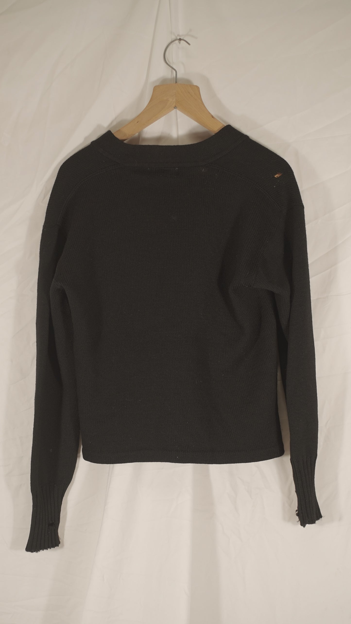 German 1930s Black Woolen Distressed Cardigan