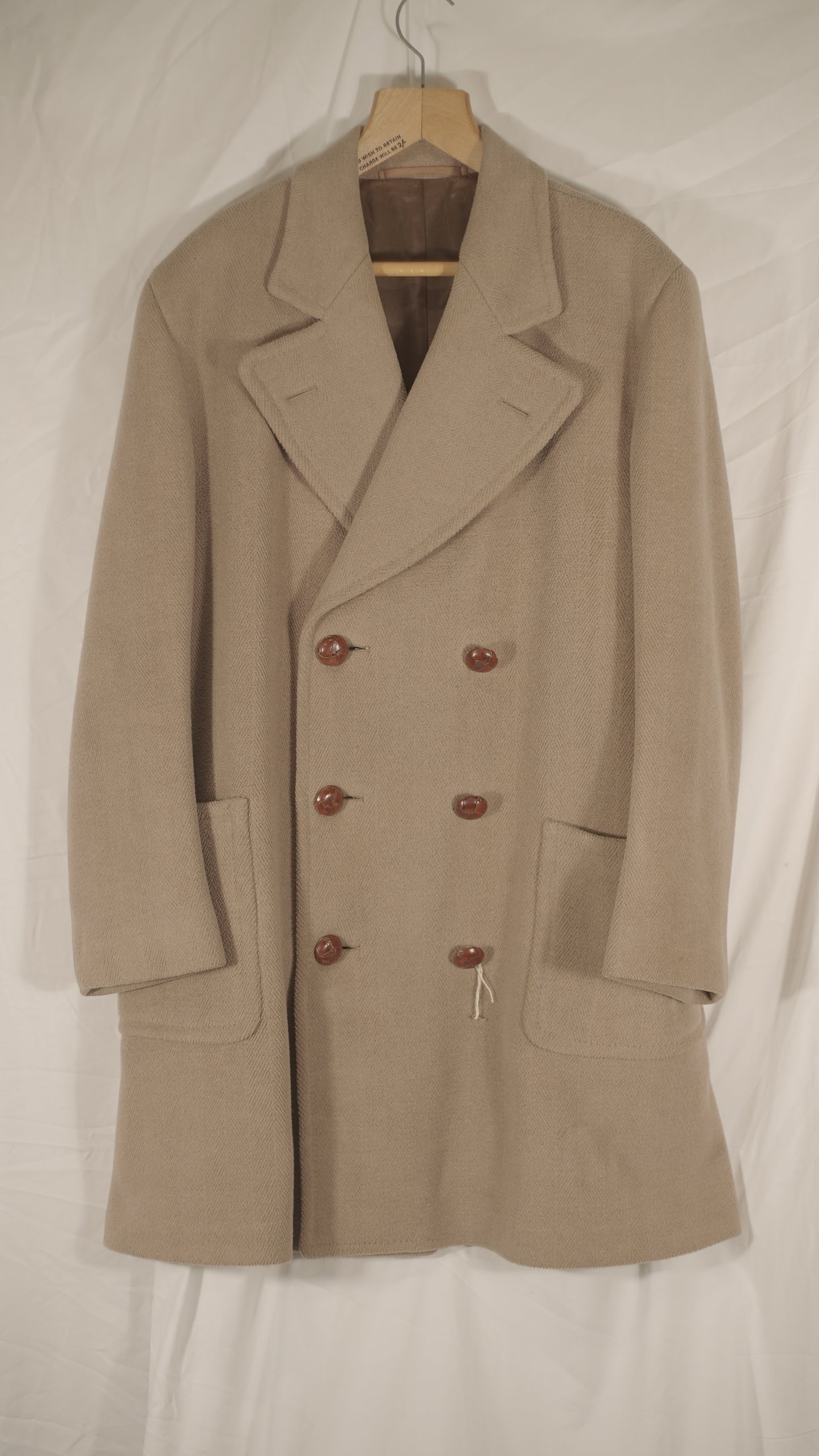 British 1930s 1930s Peak Lapel Patch Pocket Herringbone Overcoat